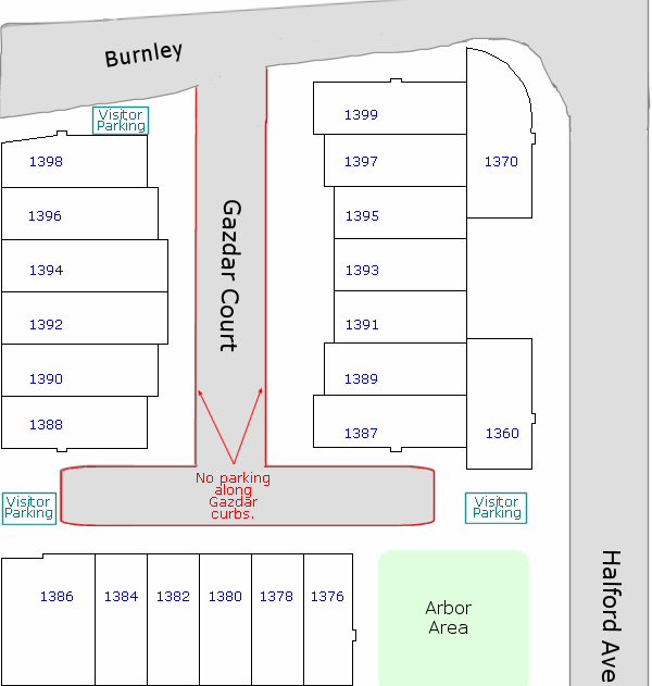 Map of the north (Gazdar Ct.) side of the complex