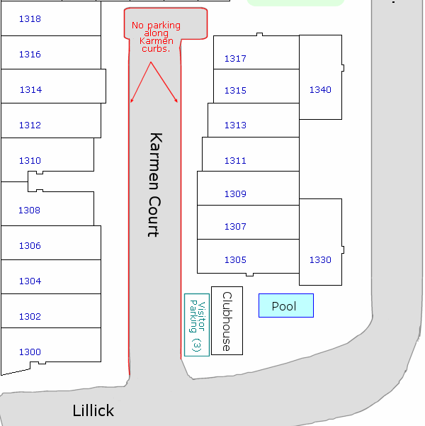 Map of the south (Karmen Ct.) side of the complex
